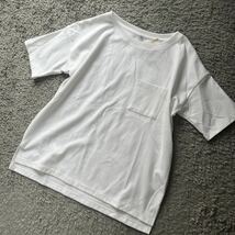 肌に優しいオーガニックコットンポッケ付ストレッチ半袖TシャツオフM★新品54_画像1