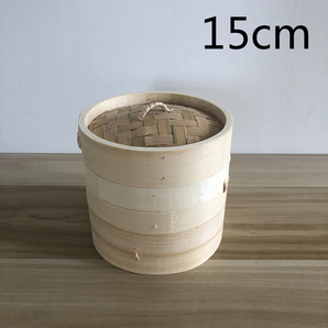 蒸籠 せいろ 家庭用 業務用 中華蒸し器 竹製 料理器具 本格15cm 二段蓋付 の画像1