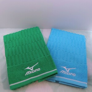 ミズノ MIZUNO フェイスタオル 4枚セット 新品 スポーツ タオル マフラータオル ロングタオル ロゴ入り 汗拭きタオル 青 水色 緑 グレーの画像3