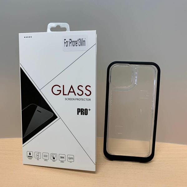 y030410m iPhone 13 mini ジャケット型クリアケース グリーン 強化ガラス付き 画面クリーナー付き