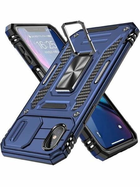 y032611y iPhone Xs Max 用 ケース リング付き スライド式カメラプロテクター付き カメラカバー 青 MD-KJ-15-03