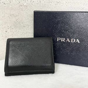 【贅沢品の極み】PRADA プラダ　カードケース　名刺入れ　コインケース　サフィアーノ　レザー　本革　ブラック 黒 