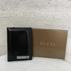 【贅沢品の極み】GUCCI グッチ　カードケース　名刺入れ インターロッキング　GG レザー　本革　ブラック　シルバー　ロゴ