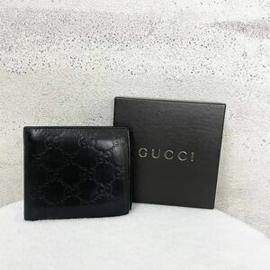 【贅沢品の極み】GUCCI グッチ　折り財布 カードケース　お札ケース　コインケース　GG　シマ　レザー　本革　ブラック