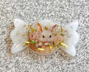 うさぎ　キュート　ラビット　キャンディ　ヘアゴム　ブローチ　ハンドメイド