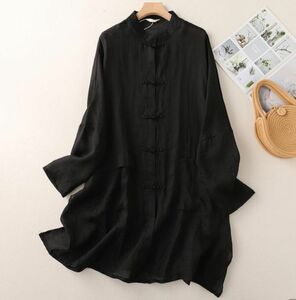  new arrival ~ casual on goods shirt tunic cotton flax linen. blouse tops long shirt easy long sleeve pretty large size ~L