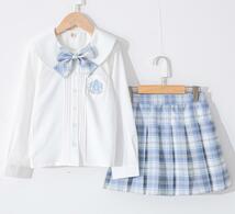 制服 2点セット セーラー服 女の子 子供服 半袖シャツ プリーツスカート 卒業式 チェック柄 キッズ JK制服 Aライン リボン付～_画像1