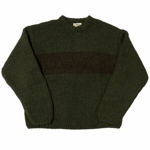 90s J.CREW ウールセーター　L カーキ　ライン　jcrew ビンテージ　セーター クルーネック ラインセーター　ビンテージ古着