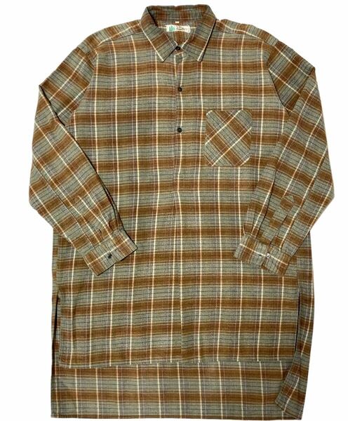 60s 70s フランス製　グランパシャツ　マドラスチェック　総柄シャツ　ロングシャツ　古着 チェックシャツ　シャツワンピース