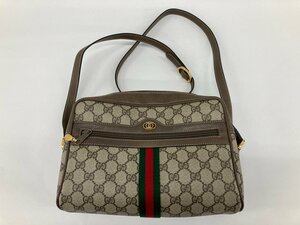 GUCCI グッチ GGプラス シェリーライン PVC×レザー ショルダーバッグ ブラウン 24・02・005【CCAR8016】