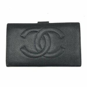 CHANEL　シャネル　ココマーク　キャビアスキン　がま口　長財布　4873641　ギャラ　箱付き【CCAM6044】