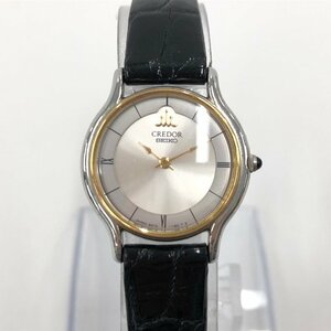 SEIKO セイコー クレドール QZ SS×18KT×革 5A70-0610/7D0030 白文字盤 不動 リューズ〇【CCAT3021】