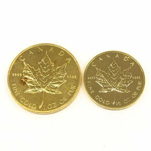 K24IG カナダ メイプルリーフ金貨 1oz 1/2oz 1987 2枚まとめ 総重量46.6g【CCAR6039】の画像1