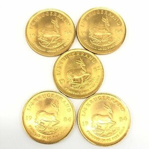 K22　南アフリカ共和国　クルーガーランド金貨　1/4oz　5枚まとめ　総重量42.4g【CCAR7013】