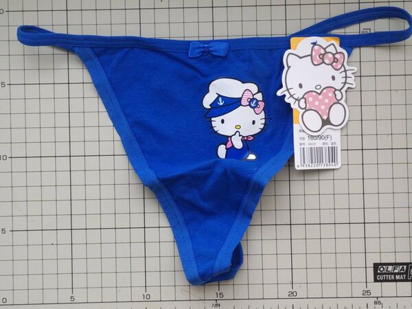 子供っぽいフロントプリントTバックパンティー青