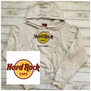 コレクターアイテム　ハードルロックカフェ　Hard Rock CAFE NEW YORK Mくらい　裏起毛　スウェット　プルオーバー　パーカー　ホワイト