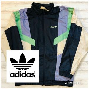 ヴィンテージ　アディダス　adidas US M 裏地コットン　切り替え　ナイロンジャケット　トラックジャケット