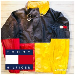 ビッグサイズ　トミーヒルフィガー　TOMMY HILFIGER XL 裏メッシュ　スリートーン　切り替えジャケット　ネイビー×イエロー×レッド