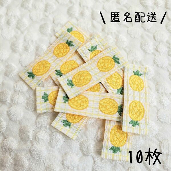 【新品】ハンドメイド　刺繍タグ　T-121　パイナップル　10枚セット