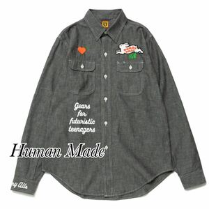 本物 美品 正規品 Human Made ヒューマンメイド Chambray Shirt Black シャツ ブラック デニム風 Sサイズ トップス 長袖