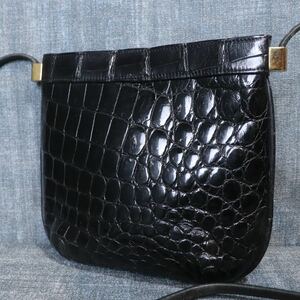 １円スタート クロコダイル シャイニング ショルダーバッグ genuine crocodile エキゾチックレザー 1スタ ブラック