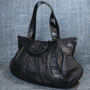 １円スタート 希少 クロコダイル × リザード トートバッグ genuine crocodile lizard エキゾチックレザー 1スタ ブラック ワニ革