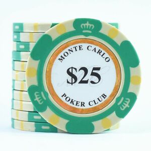 25枚セット 25ドル モンテカルロ ゴルフ ポーカーチップ カジノ クレイ