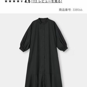 GU バンドカラーシャツワンピース(7分袖) ブラック 黒