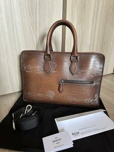 特注62万円 Berluti Un Jour Small Scritto Leather Briefcase ベルルッティ アンジュール スモール ブリーフケース シルバーパティーヌ