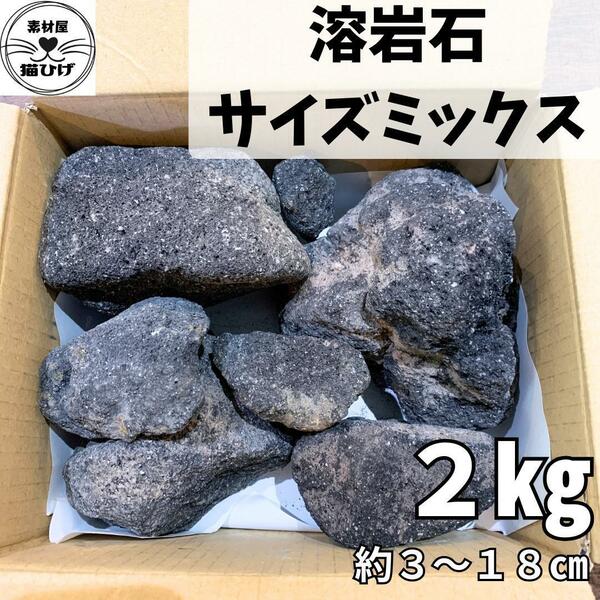 溶岩石 2kg サイズミックス(約3〜18cm) 小型水槽におすすめ！ アクアリウム テラリウム 苔テラリウム 水草活着 水槽 ハンドメイド