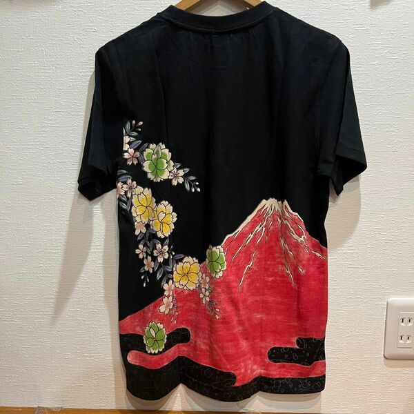 【新品】【値下げ】 43 黒M 赤富士　桜　半袖T 和柄　Tシャツ　プリント　クロップドヘッズ