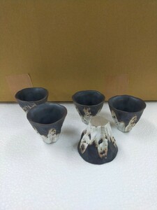 煎茶器 杯 5客 素焼き 在銘ない　窯元不明