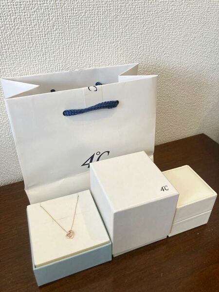 新品 正規品 4℃ ヨンドシー ネックレス k10 ダイヤモンド 箱 紙袋 リボンラッピング ピンクゴールド ゴールド ハート プレゼント