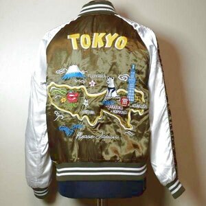 ベイクレスト スカジャン M（実寸S位か） TOKYOマップ 犬 ハチ公 柴犬 BAYCREST 東京 SOUVENIR JACKET