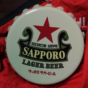 サッポロ　ラガービール　赤星　SAPPORO LAGER BEER 王冠　看板　テインプレート　