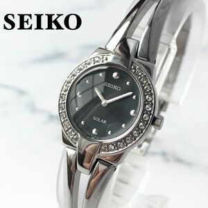 【展示品】スワロフスキー ダイヤ★セイコー/SEIKO クラシック ソーラー レディース腕時計 シルバー ブラック プレゼント 