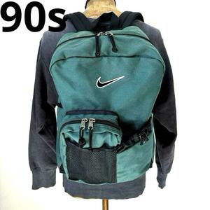 90s 良品 OLD NIKE オールド ナイキ ナイロン リュック バックパック 緑 ビンテージ 銀タグ 白タグ 旧タグ デイパック 古着 y2k 00s 90年代