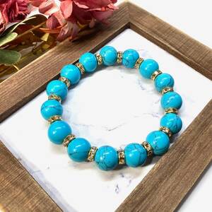  Power Stone bracele turquoise 12mm Gold better fortune luck with money .. beads breath men's man 