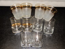 ●ショットグラス 冷酒グラス まとめて 10点セット カットガラス 摺りガラス 金彩 厚底ガラス 酒器●_画像4