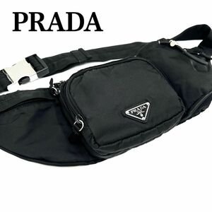 【美品】 プラダ PRADA ボディバッグ ウエスト ナイロン ブラック 三角ロゴ　白タグ