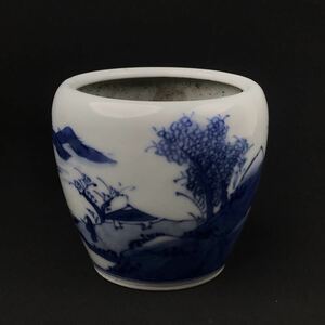 中国時代物 青花染付山水 火入れ 香炉 手あぶり 香道具 茶室 煎茶道具 唐物 骨董 古玩　中国美術 陶器製