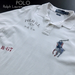 【POLO Ralph Lauren ポロ ラルフローレン】ビッグポニー パッチワーク 67 ナンバリング ポロシャツ ホワイト Mサイズ!!