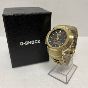 【ST17827ST】極美品 稼働品 CASIO G-SHOCK AWM-500GD カシオ デジアナ 電波ソーラー フルメタル ゴールド 黒文字盤 メンズ 腕時計