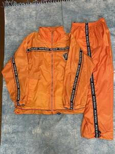 90s 90年代 THIRD ROW ナイロン ジャージ セットアップ L 上下 オレンジ 黒ロゴライン ストリートファッション karl kani FUBU B-BOY