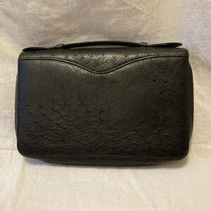 gon gong GONDLA black leather clutch bag second bag handbag pouch black long wallet Ostrich 