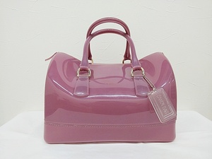 B24-497 FURLA フルラ キャンディバッグ [色：紫 パープル] [素材：PVC ポリ塩化ビニル] レディース ミニボストン 手提げ 中古 保存袋付き