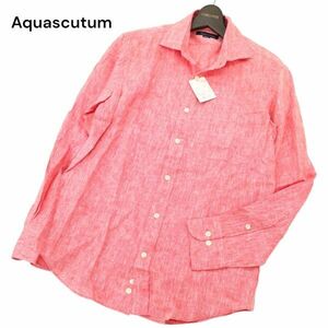 【新品 未使用】 Aquascutum アクアスキュータム 春夏 麻 リネン100％★ 長袖 シャツ Sz.M　メンズ 日本製 レナウン　C4T01617_2#A