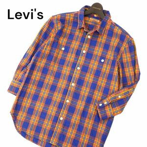 イタリア製★ Levi's MADE&CRAFTED リーバイス 春夏 7分袖★ ワーク チェック シャツ Sz.2　メンズ　C4T01717_2#A