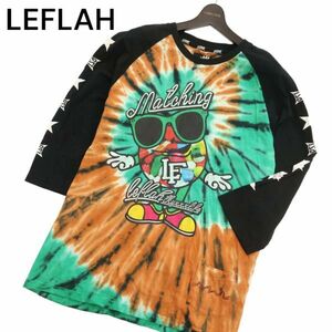 LEFLAH レフラー 春夏 プリント★ スター タイダイ柄 切替 7分袖 カットソー Tシャツ Sz.XL　メンズ 大きいサイズ　C4T01665_2#D