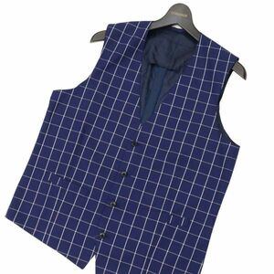 【新品 未使用】 giacca camicia + ジャッカカミーチャ プラス 格子柄★ チェック ベスト ジレ Sz.LL　メンズ 紺 大きい　C4T01693_2#O